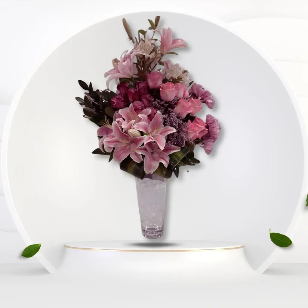 A Touch of Beauty - A Glass Vase with Multi-Colored Lowers